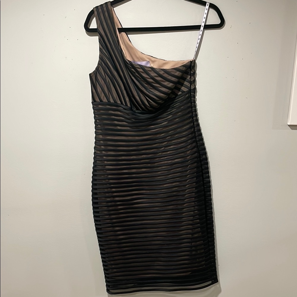 J S Collections cocktail  Black Striped One-Shoulder Dress